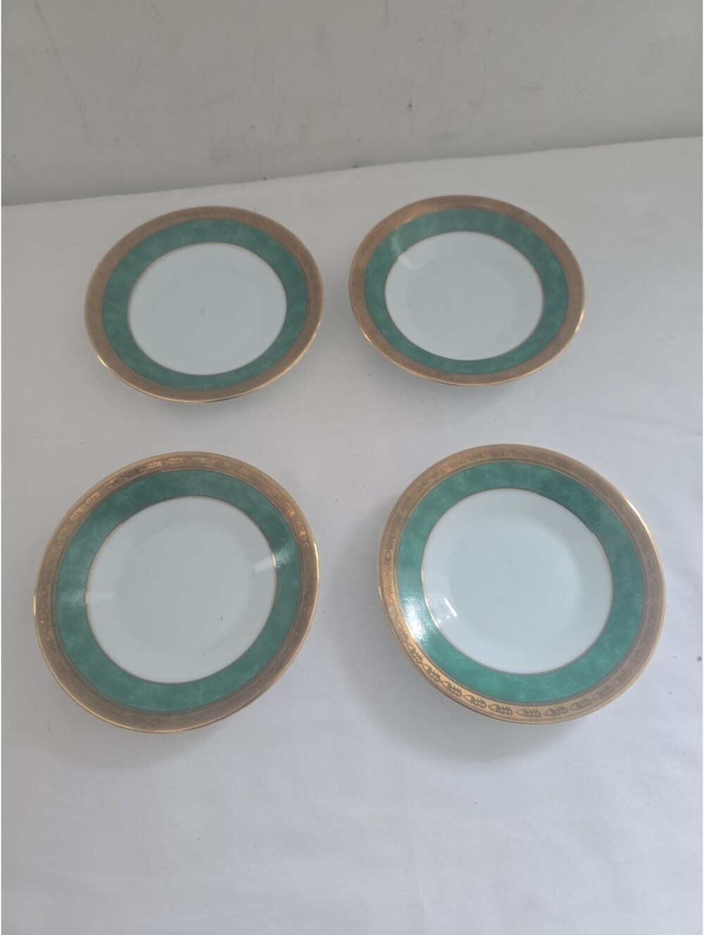 Aramco Imports Japan Jade Green Gold Trim Fine China Saucers 4.5” Set of 4